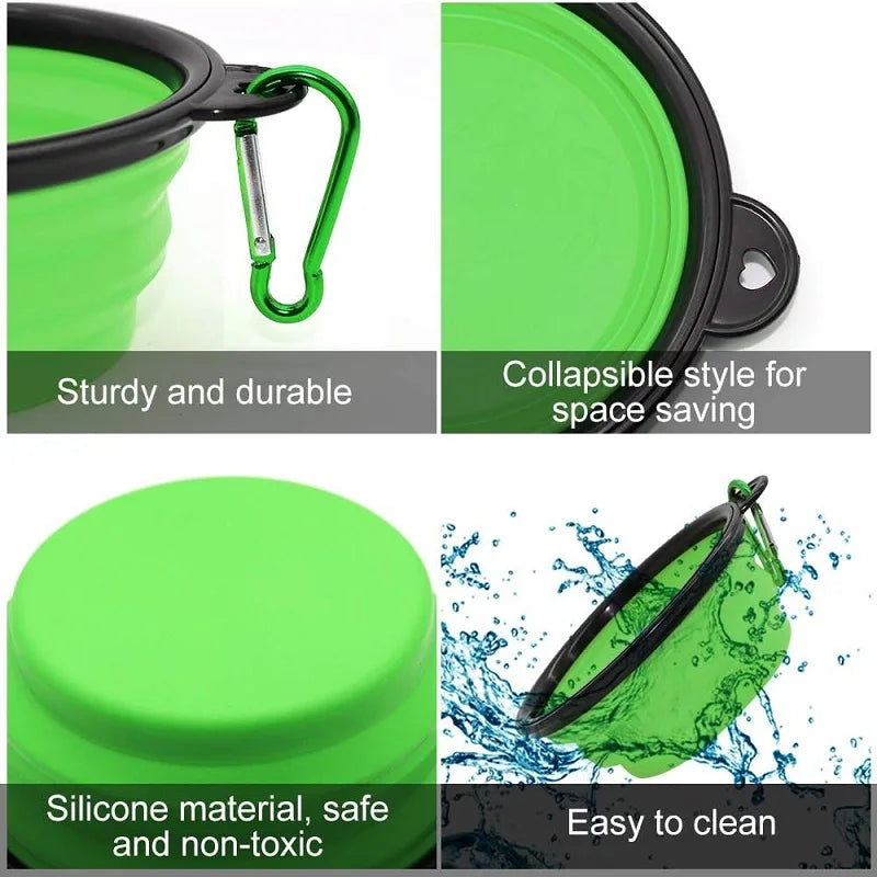 Folding Portable Silicone Dog Feeder Bowl 2 In 1